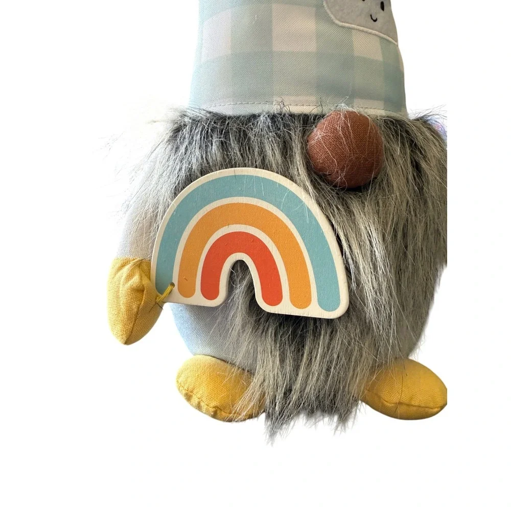Huntington Home Gnome 20in Blue Gingham Rainbow Cloud Spring Decor NWT